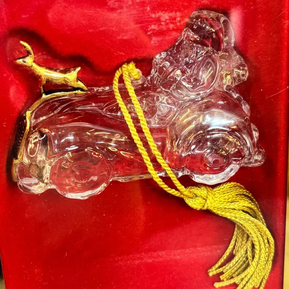 Santa's Roadster Retired Gorham Full Lead Crystal Ornament Second in Series